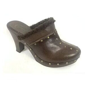 Vintage Y2K Candies Studded Brown Faux Leather Furry Clogs Shooties Booties 10